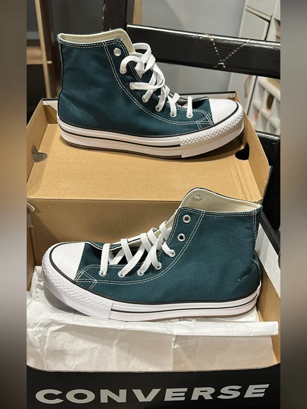 Converse Kids High Top Sneakers in Green and White